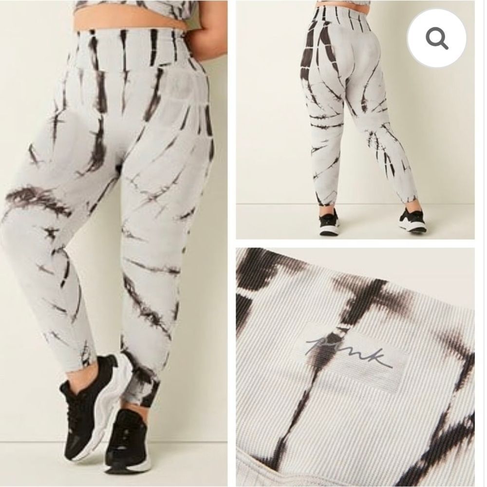Victoria’s Secret PINK Black & White Tie-Dye Leggings High-Waisted Size S